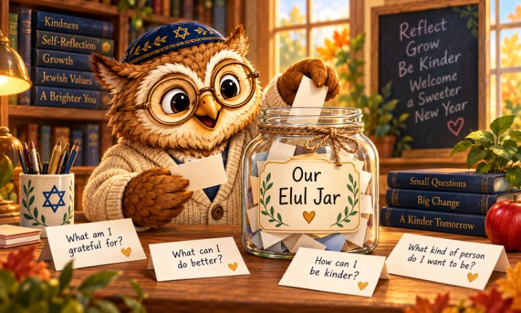 Owl with the Our Elul Jar full of question slips