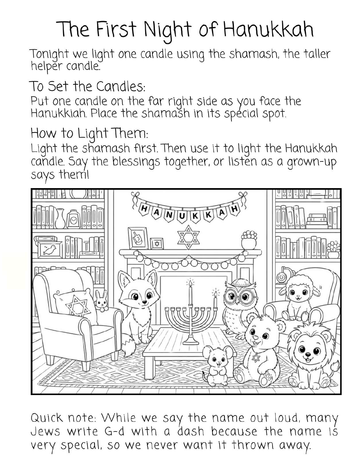 The first night of Hanukkah candle lighting page